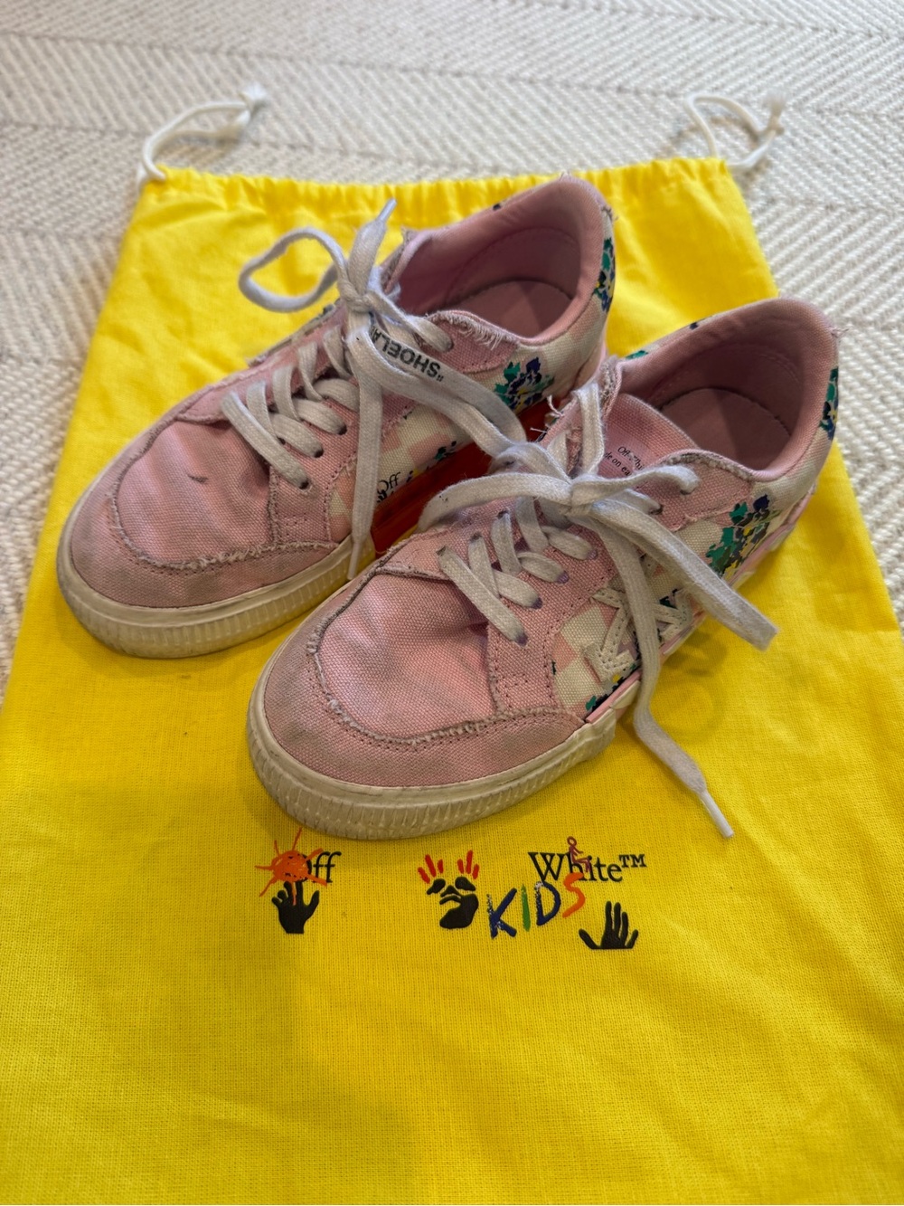 Off-White Kids Pink Floral Canvas Sneakers, size 12US